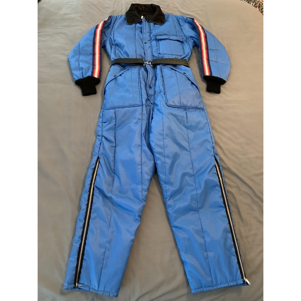 Vintage‎ ASC Ski Snowmobile Suit Coveralls Mens Medium Blue Insulated Belted